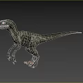 Gray Dinosaur With Red Eyes In Standing Posture Long Tail And Detailed Skin Texture