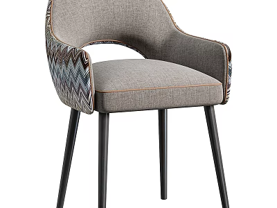 Modern Fabric Dining Chair With Geometric Pattern Armrests And Black Wooden Legs 3d model