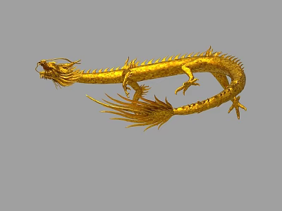 Ornate Golden Dragon Sculpture With Intricate Scales And Curved Tail 3d model