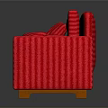 Red Three-Seat Sofa With Cushions Wooden Legs Gray Background And Reflective Floor