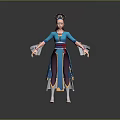 Ancient Style Game Movie Character In Blue Robe With Red Belt White Cuffs And Traditional Headdress