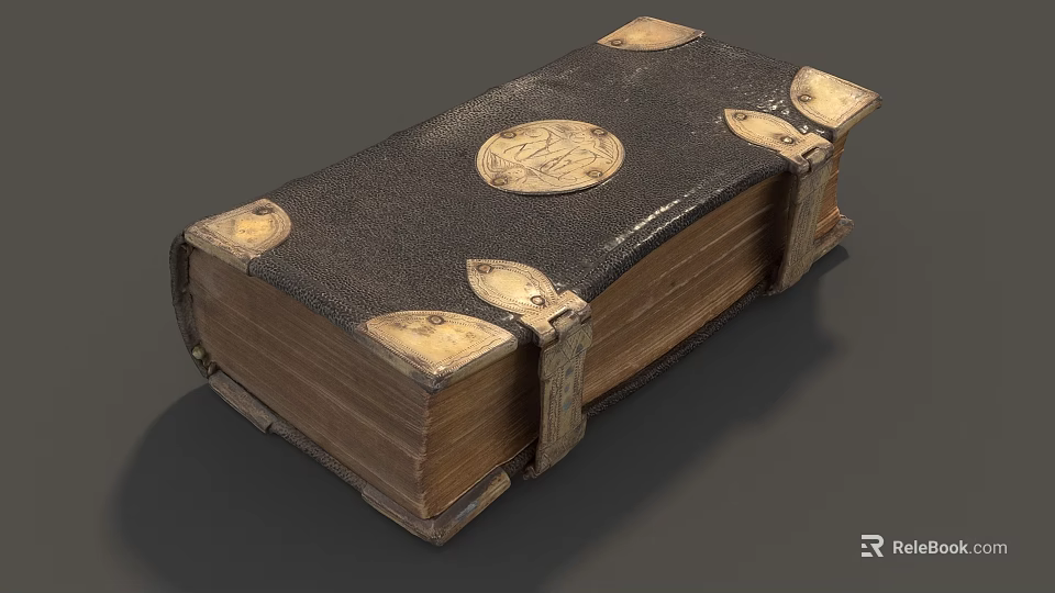 Antique Leather Notebook With Black Cover Metal Emblem And Worn Edges 3d model 