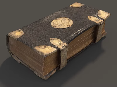 Antique Leather Notebook With Black Cover Metal Emblem And Worn Edges 3d model