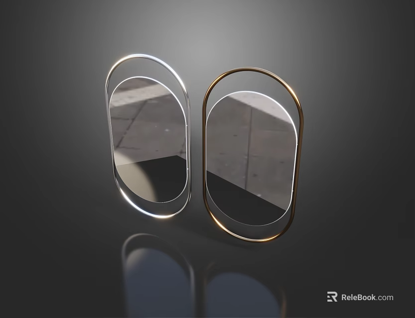 Two Modern Oval Mirrors With Different Metal Frames And Reflective Surfaces 3d model 