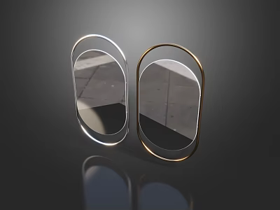 Two Modern Oval Mirrors With Different Metal Frames And Reflective Surfaces 3d model