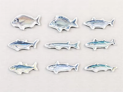 Set of Fish Shaped Inflatables with Silver Glossy Surface 3d model Set of Fish Shaped Inflatables with Silver Glossy Surface 3d model