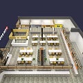 Modern Commercial Street Dining Area With Tables Chairs Hanging Lights And Green Plants
