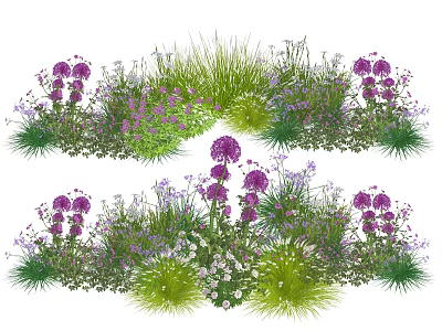 Mixed Plant Combination with Purple Flowers Green Grasses and White Blooms for Garden 3d model