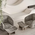 Plaid Pattern Single Sofa With Ottoman In Modern Minimalist Living Room Design