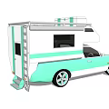 Stylish Recreational Vehicle With White And Light Green Stripes Roof Rack And Side Ladder Design