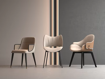 Modern Beige Upholstered Dining Chairs With Curved Backrest And Black Wooden Legs 3d model