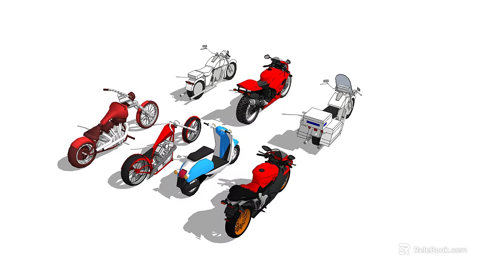Various Types Of Motorcycles In Different Colors And Styles Arranged For 3d model 