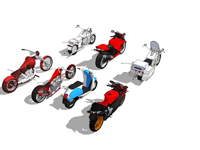 Various Types Of Motorcycles In Different Colors And Styles Arranged For 3d model