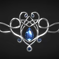 Elegant Silver Jewelry With Intricate Curly Metal Design Central Blue Gemstone And Small Blue Stones