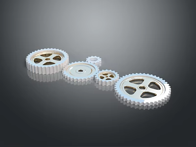 Silver Gear Design Lighting Fixture Combination With Multiple Sizes Arranged On Gray Gradient Background 3d model