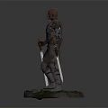 Medieval Armored Knight Statue With Sword Standing On Stone Base 3d model