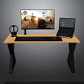 Modern Gaming Desk Setup With Monitor Laptop Headphones Keyboard And Gaming Screen