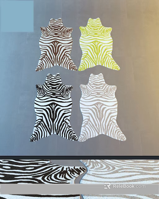 Stylish Zebra Pattern Shaped Carpets With Brown Yellow Black White And Gray Color Options 3d model 