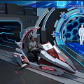 Futuristic Tech Stage Design With Blue Lighting Circular Structure Central Figure And Large Screens