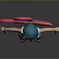 Game Movie Character With Teal Hair White T Shirt Red Belt And Large Red Scissors