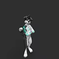 3D Anthropomorphic Animal Character With Black White Fur And Blue Glowing Patterns Standing Arms Crossed