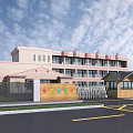 Multi story School Building With Pink Beige Exterior Windows Entrance Gate And Blue Sky