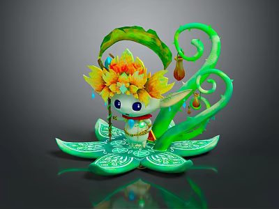 Cute Game Character With Flower Hat Green Vine And Blue Eyes 3d model