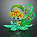 Cute Game Character With Flower Hat Green Vine And Blue Eyes