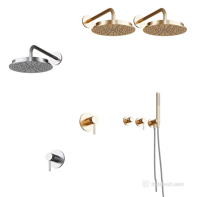 Modern Bathroom Shower Faucets With Rain Shower Heads And Handheld Sprayers 3d model 