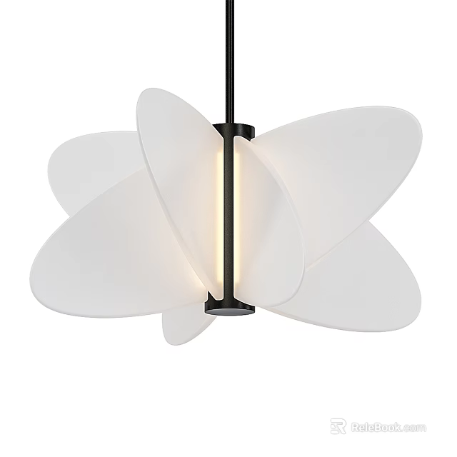 Modern White Petal Shaped Chandelier With Black Metal Frame And Soft Illumination 3d model 