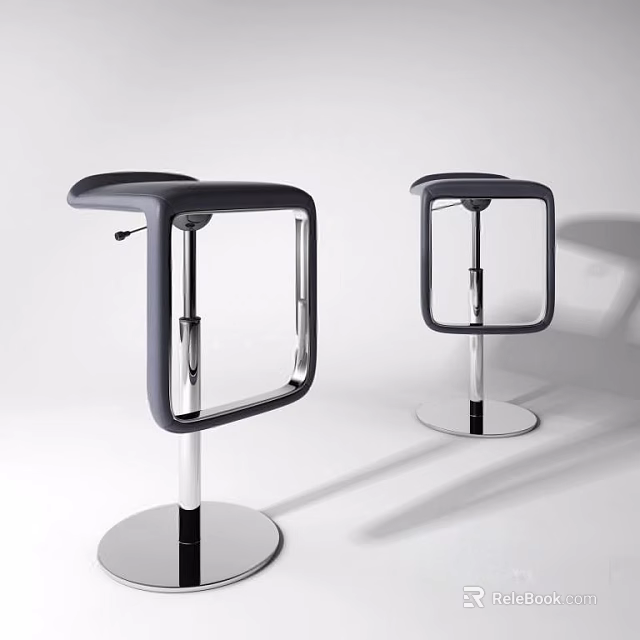 Modern Bar Stools with Square Frame Backrest and Metal Round Base for Contemporary Interior Spaces 3d model 