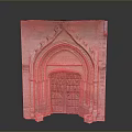 Historic Architecture Featuring Arched Stone Doorway With Intricate Carvings And Wooden Paneled Door