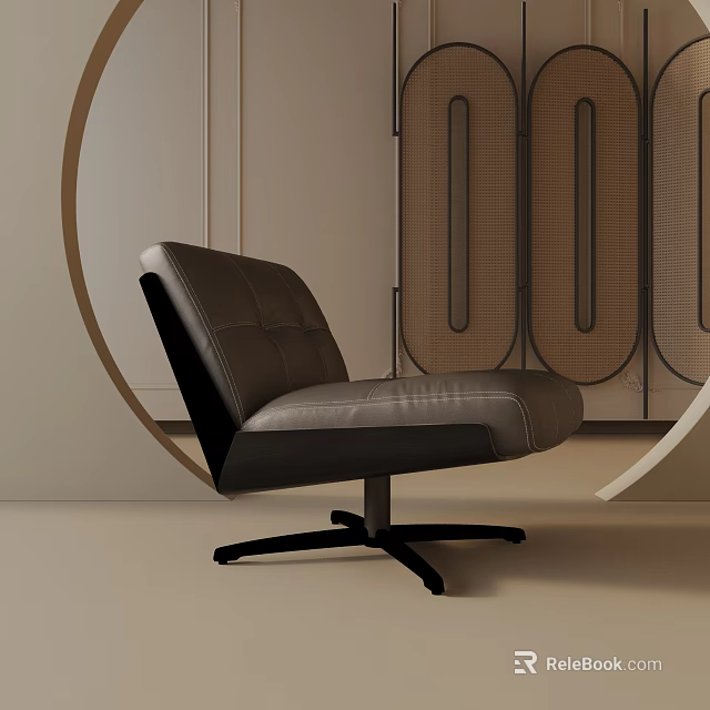 Modern Black Leather Leisure Chair With Swivel Base In Minimalist Interior 3d model 