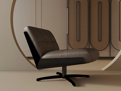 Modern Black Leather Leisure Chair With Swivel Base In Minimalist Interior 3d model