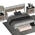 Modern Double Bed With Bedside Tables Table Lamp Pillows Soft Bedding And Cozy Bench 3d model
