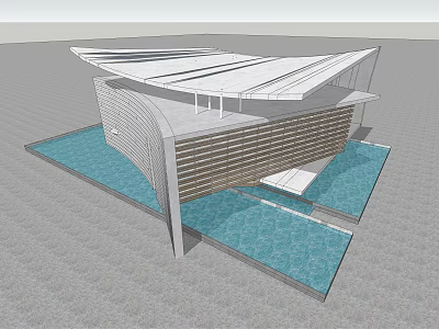 Modern Architectural Design With Unique Roof Structure And Water Features 3d model