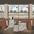 Luxury Mall Store With Wine Bottles Display Shelves And Marble Stands