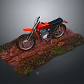 Orange Off Road Motorcycle Parked on Grassy Dirt Hillside with Natural Rough Terrain