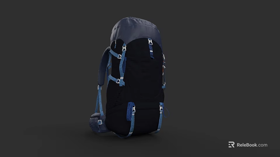 Outdoor Backpack In Navy And Black With Blue Straps And Adjustable Buckles Design 3d model 
