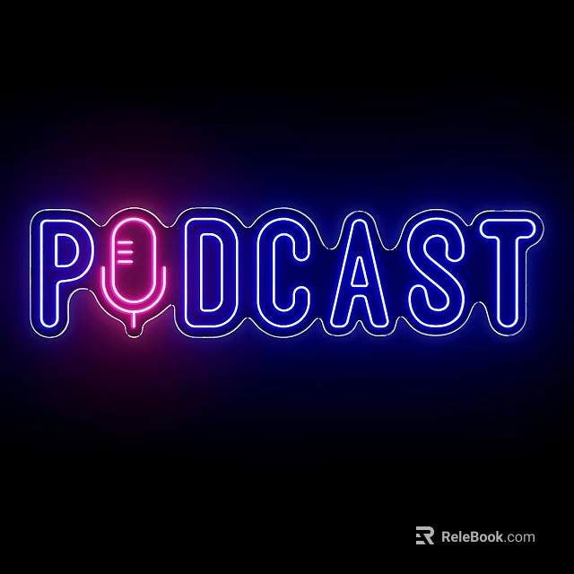 Neon Decorative Light Displaying Podcast Text In Blue And Pink Bright Illuminated On Dark Background 3d model 