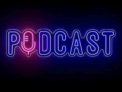 Neon Decorative Light Displaying Podcast Text In Blue And Pink Bright Illuminated On Dark Background 3d model