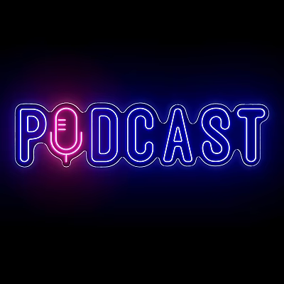 Neon Decorative Light Displaying Podcast Text In Blue And Pink Bright Illuminated On Dark Background 3d model