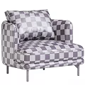 Beige Modern Leisure Chair With Plush Back Cushion And Black Metal Legs