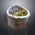 Succulent Plant Growing In Rustic Textured Stone Flower Pot With Green Pink Leaves