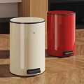 Two Pedal Trash Bins Cream And Red For Home Kitchen Wooden Floor