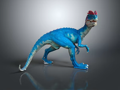 Blue Dinosaur Model With Red Crest Green Gradient Standing On Gray Background 3d model