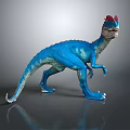 Blue Dinosaur Model With Red Crest Green Gradient Standing On Gray Background 3d model
