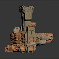 Ancient Architectural Model Featuring Stone Columns Rocky Layers And Blocks