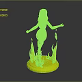 Pink Haired Female Character In Red Yellow Outfit With Flame Creature On Red Base