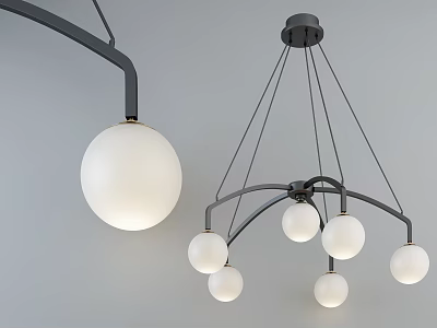 Modern Minimalist Chandelier With Spherical White Bulbs And Black Metal Frame For Interior 3d model